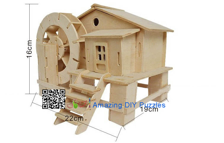 DIY toy-3D puzzle-Wooden Water mill cabin
